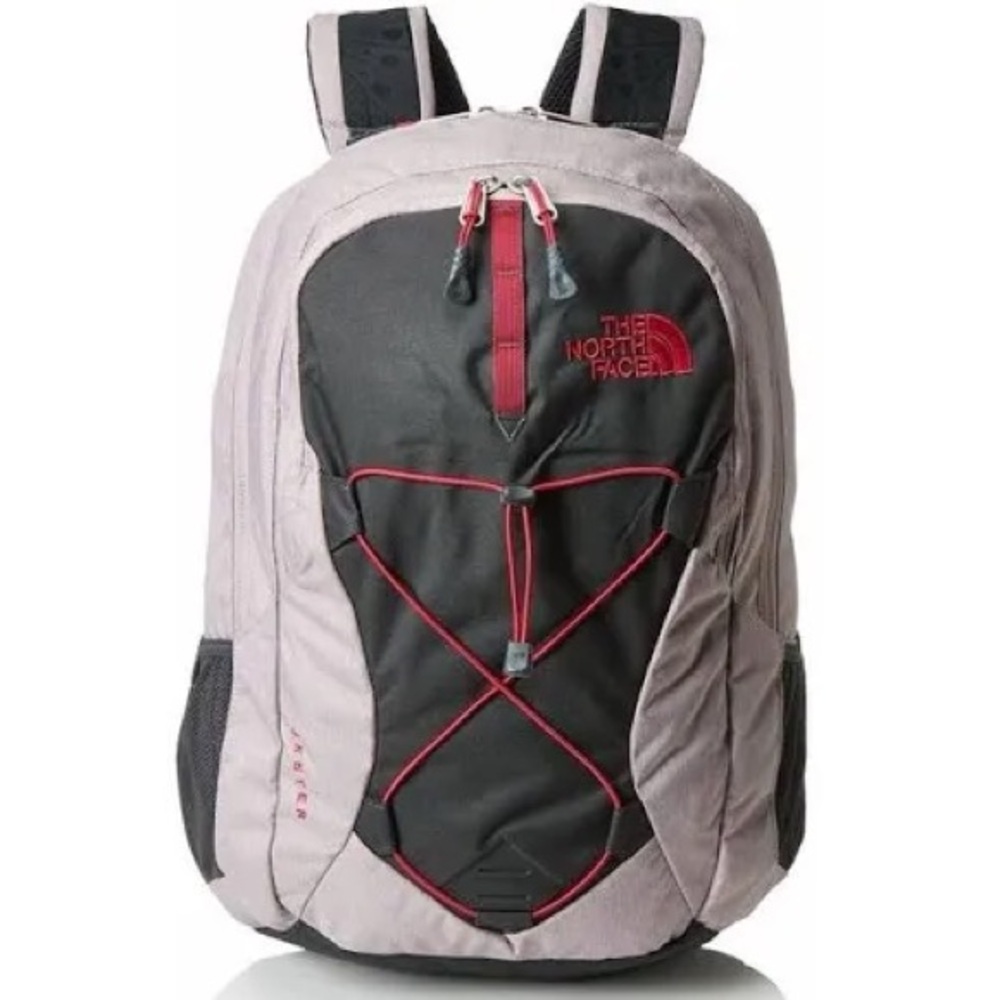 The North Face Women's Backpack in Black and Light Pink with Red Accents